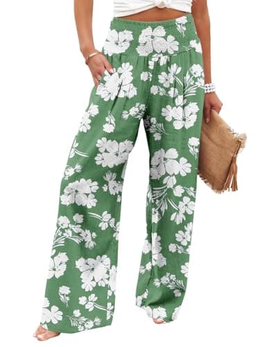 Angerella Women's Elastic High-Waisted Palazzo Pants with Pockets
