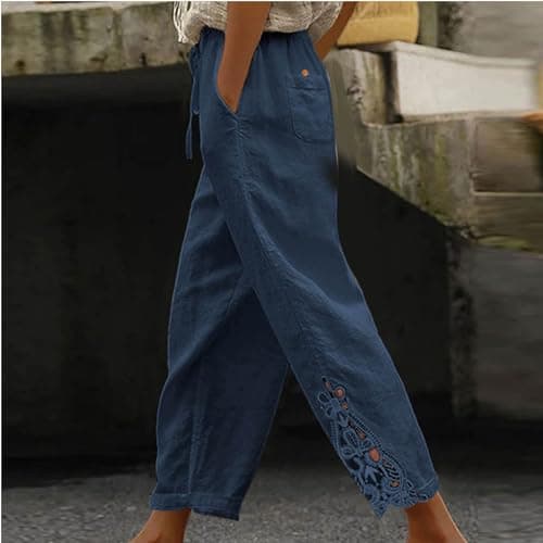 Yxzogd Women's Boho High Rise Cropped Cotton Linen Pants