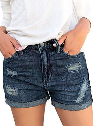 Luvamia Women's High-Waisted Ripped Denim Shorts