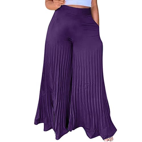 Yxzogd Women's Stretchy Chiffon Palazzo Pants Summer High Waisted Pleated Slacks