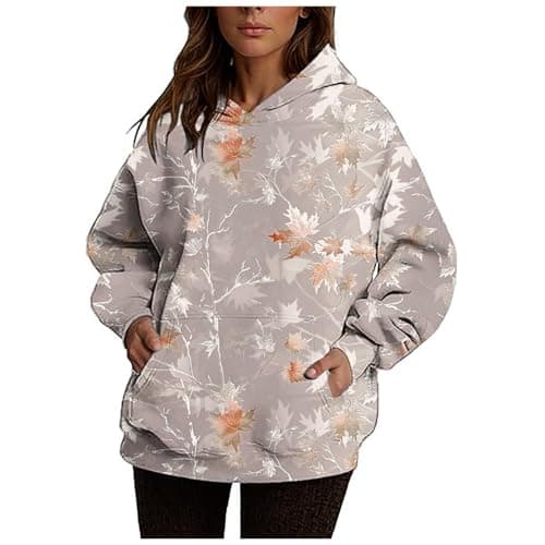 Ceboyel Womens Maple Leaf Camo Oversized Hoodie Trendy Teen Girls Fashion