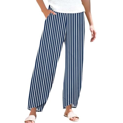 Casual Women's Cotton Linen Capri Pants with Pockets