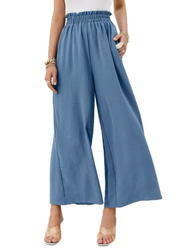 Eteviolet Women's Boho High-Waisted Wide Leg Flowy Summer Pants