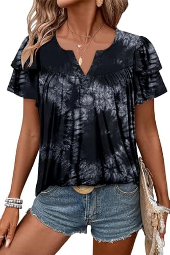 Angerella Women's Floral Print Short Sleeve V-Neck Tunic Tops