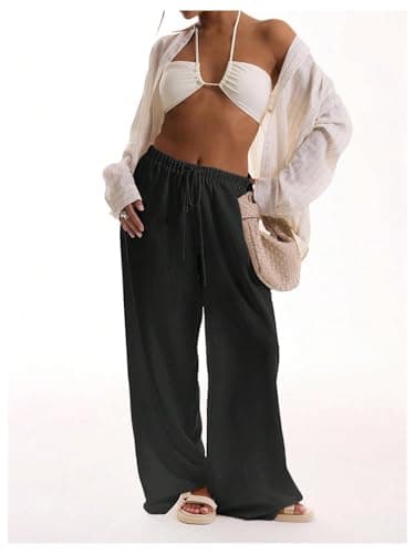 RoseSeek Women's Wide Leg Drawstring Beach Pants Cover Up Swimsuit