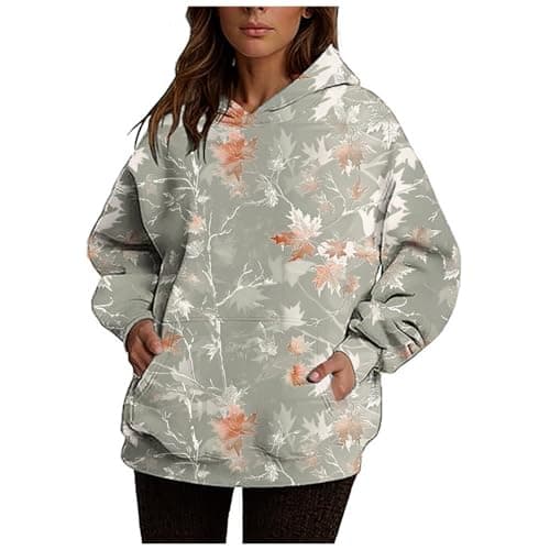 Ceboyel Womens Maple Leaf Camo Oversized Hoodie Trendy Teen Girls Fashion
