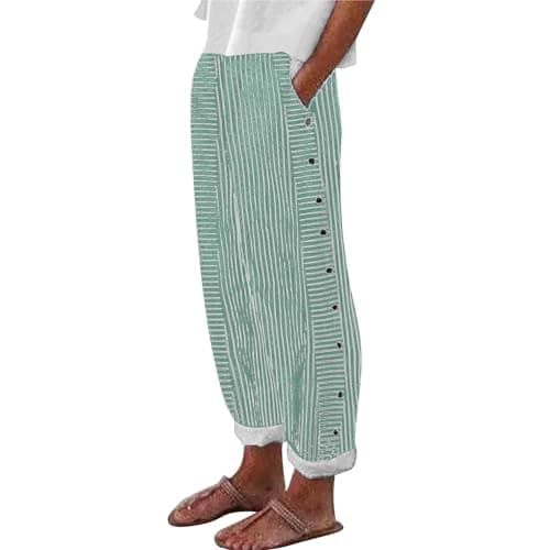 Generic Women's Straight Leg Stripe Cotton Linen Pants