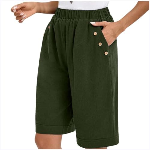 Sktremeuru Women's High-Waisted Linen Knee-Length Shorts