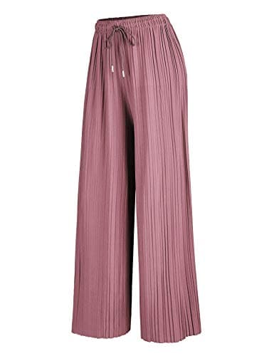 Johnny Women's Pleated Wide Leg Palazzo Pants with Drawstring