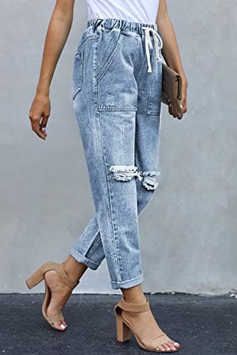 Metietila Women’s Casual Distressed Stretch Jean Denim Pants