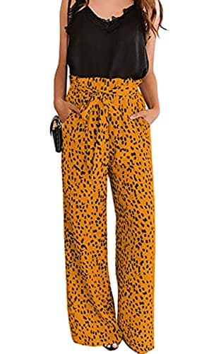 Womens Cotton Palazzo Wide Leg Pants with Pockets and Belt