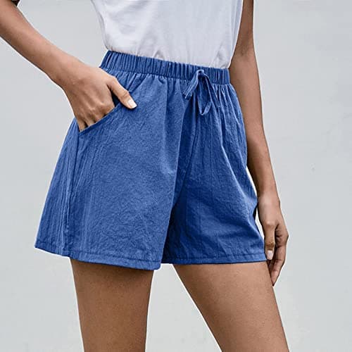 Sktremeuru High-Waisted Linen Shorts for Women Elastic Waist Drawstring Wide Leg Summer Fashion