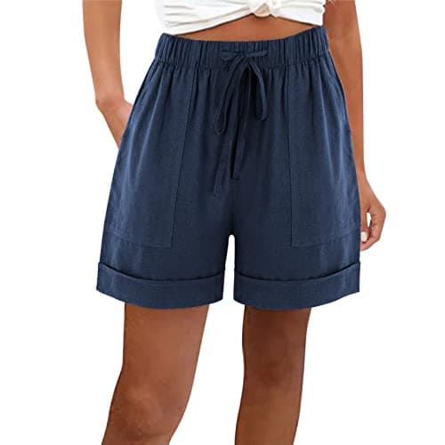 Yxzogd Cotton Linen Shorts for Women Loose Summer Pants with Pockets