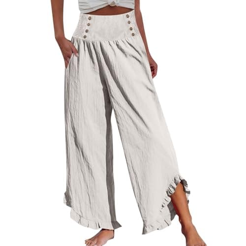 Oversize Smocked Waist Wide Leg Linen Boho Pant