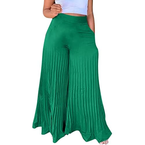 Yxzogd Women's Stretchy Chiffon Palazzo Pants Summer High Waisted Pleated Slacks