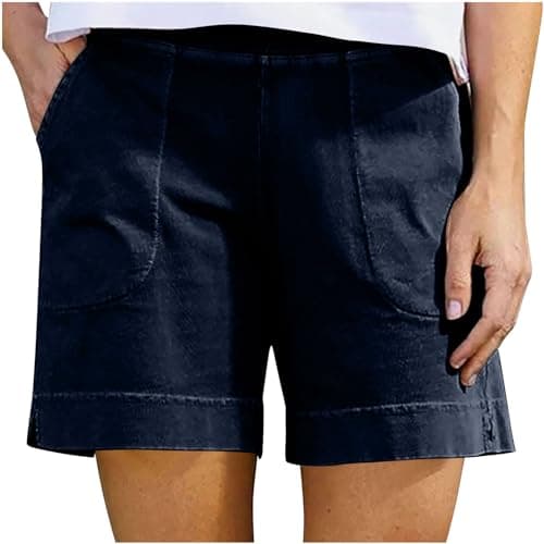Sktremeuru Women's Casual Elastic Waist Linen Shorts Light and Loose FitSummer Beach Pants with Pocket