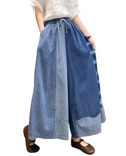 HaoMay Women's Loose Fit Elastic Waist Wide Leg Palazzo Pants Culottes