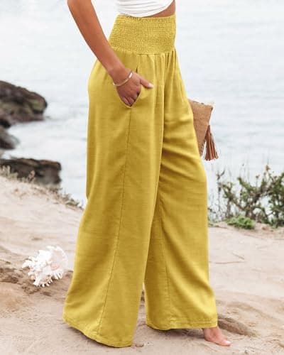 Elastic High Waisted Palazzo Pants with Pocket for Women