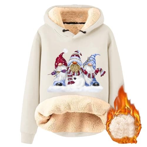 FlekmanArt Warm Sherpa Fleece Hoodie for Women Christmas Print Trendy Sweatshirt