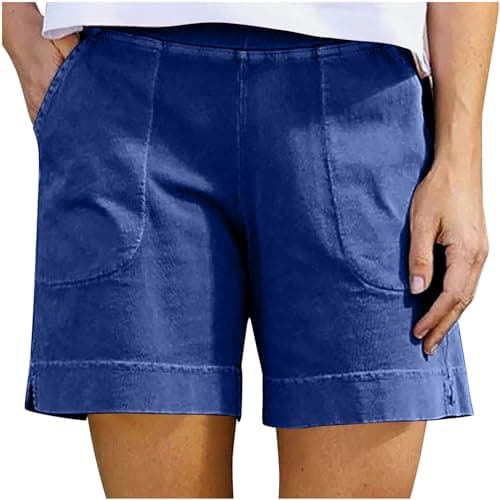 Sktremeuru Women's Casual Elastic Waist Linen Shorts Light and Loose FitSummer Beach Pants with Pocket