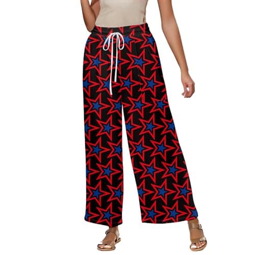 Elastic High Waisted Floral Print Wide Leg Linen Pants with Pockets