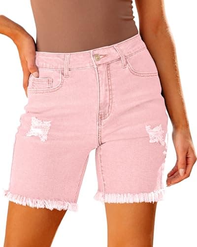 Luvamia Women's High-Waisted Distressed Denim Long Shorts