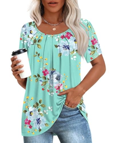 Anymeet Women's Summer Pleated Tunic Shirts M-3XL