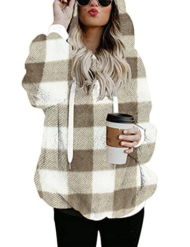 Romanstii Women's Casual Double Fuzzy Sweatshirt Hoodie Outwear S-XXL