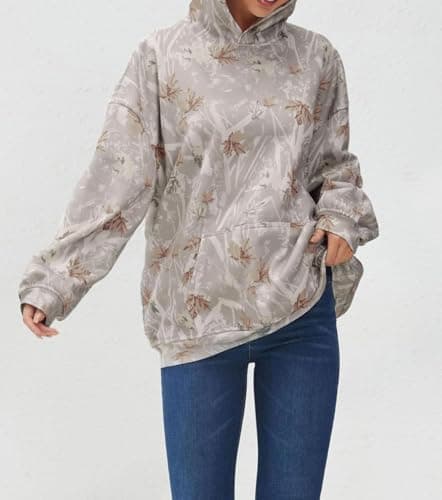 Lynkiss Women's Cotton Camo Hoodie with Maple Leaf Print