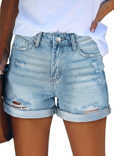 KISSMODA High-Waisted Ripped Denim Shorts for Women