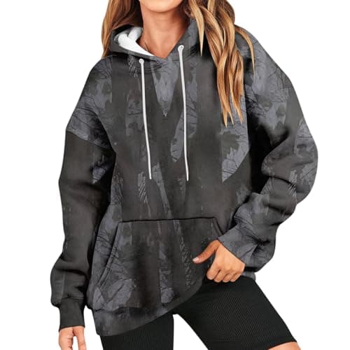 GOFULY Women's Oversized Camo Hoodie with Maple Leaf Print