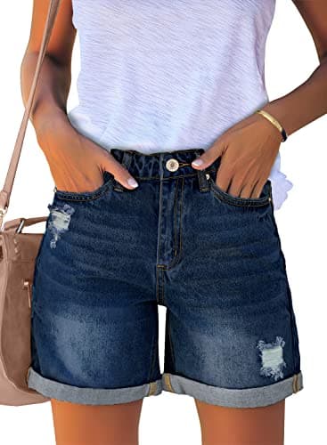 Luvamia Women's High Rise Ripped Denim Shorts