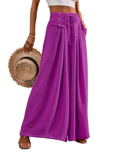 CORSKI Flowy Wide Leg Palazzo Pants for Women Elastic Waist Casual Summer