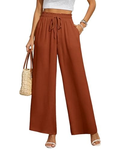 CZYINXIAN Women's Wide Leg Casual Pants with Adjustable Elastic Waist and Pockets