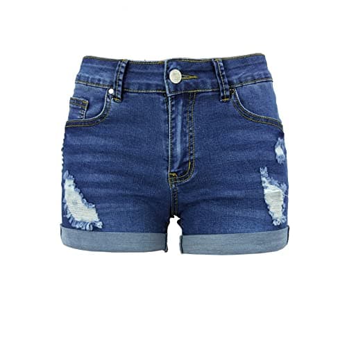 Blostirno Women's Casual Mid Rise Ripped Denim Shorts with Pockets