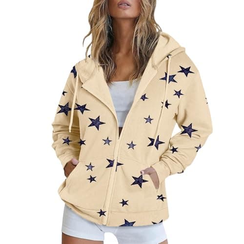 Lolvmvchi Women's Oversized Zip Track Loose Printed Hoodie Jacket XL3 Winter Coat
