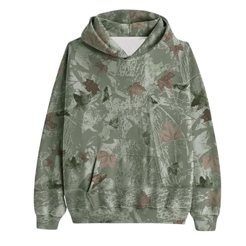 Canbebig Women's Camo Hoodie with Maple Leaf Print Casual Pullover Tops