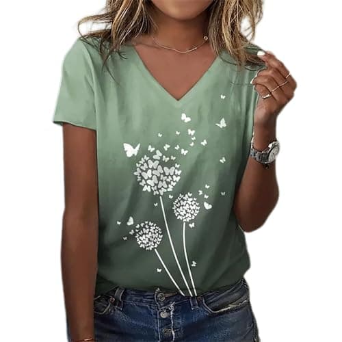 Akivide Boho Floral V-Neck Summer Tunic Shirt Plus Size