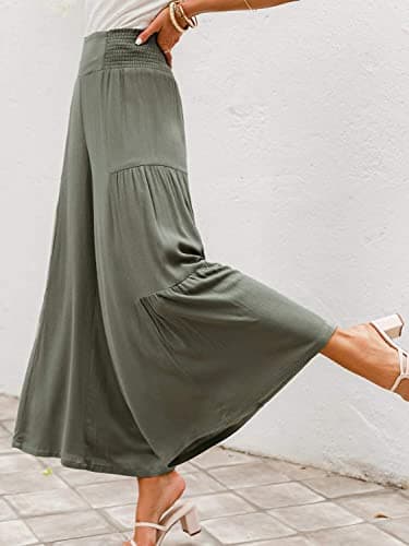 Eteviolet Women's Boho High-Waisted Wide Leg Flowy Summer Pants