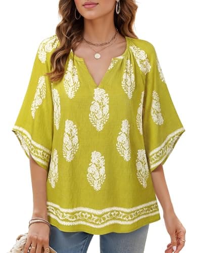 Bebonnie Women's Bohemian 3/4 Sleeve V-Neck Tunic Tops