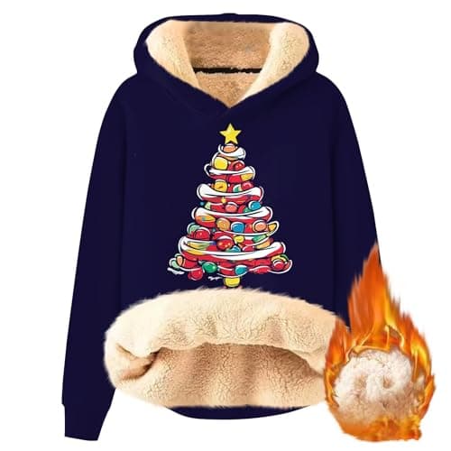 FlekmanArt Thick Warm Sherpa Fleece Pullover Hoodies with Christmas Print