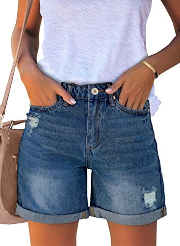 Luvamia Women's High Rise Ripped Denim Shorts
