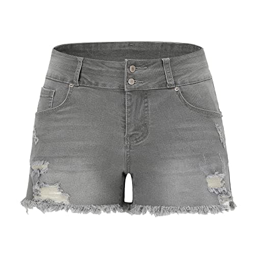 Thunder Star Women's Mid Rise Ripped Stretch Denim Shorts