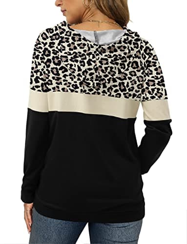 Women's Camo Leopard Print Hoodies with Drawstring Pocket