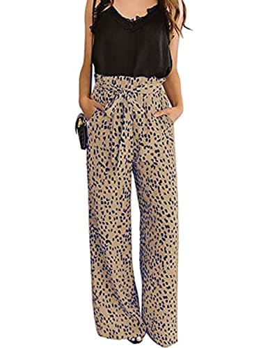 Womens Cotton Palazzo Wide Leg Pants with Pockets and Belt