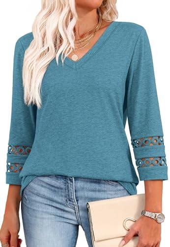 XIEERDUO Women's Trendy V-Neck Casual Tops Summer Clothes