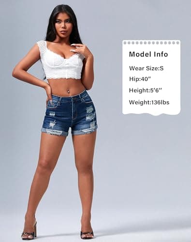 Rosswear Women's Stretchy Ripped Denim Shorts Summer Mid Rise Butt LiftingJean Shorts
