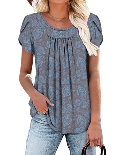 Angerella Women's Flirty Summer Pleated Floral Tunic Top S-3XL