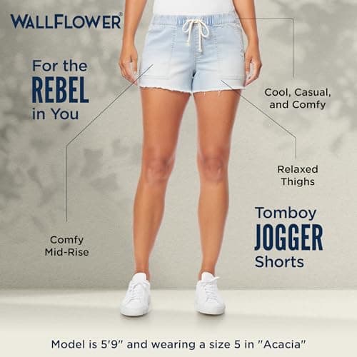 WallFlower Women's Insta Stretch Denim Jogger Shorts Juniors Mid-Rise