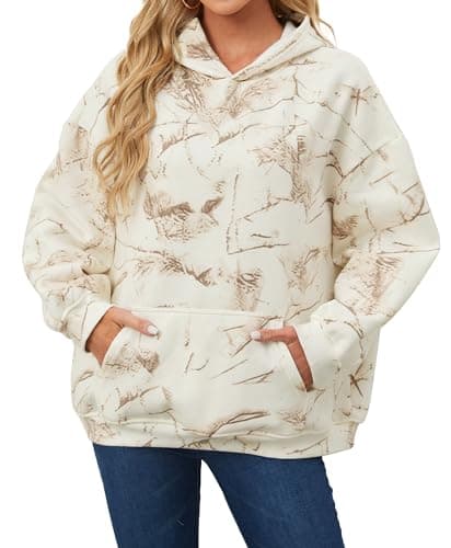 Eutten Womens Camo Hoodies Maple Leaf Print Oversized Fleece Sweatshirt with Pocket